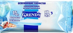 Салфетки влажные, Grendy (Гренди) 15 шт морская свежесть